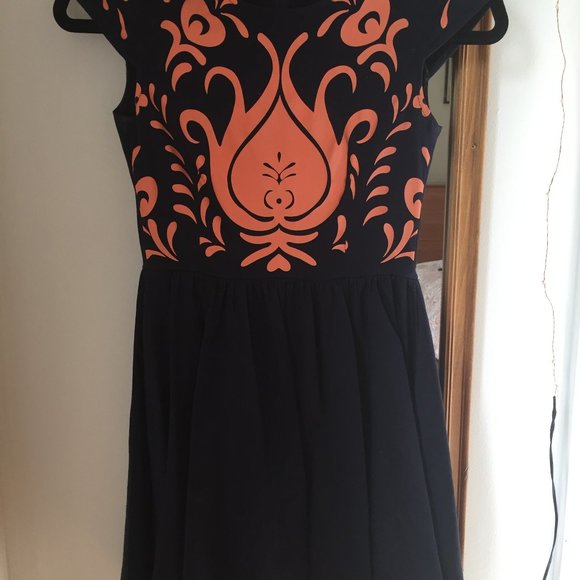 Navy Patterned Fit & Flare Dress - Picture 4 of 7